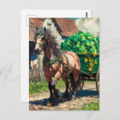 Schönes Pferd zieht eine Menge Kleeblätter Postkarte (Vorne/Hinten)