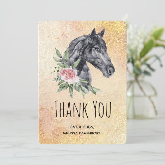 Schönes Pferdeschlittenportrait in Wasserfarbe Dankeskarte (Stehend Vorderseite)