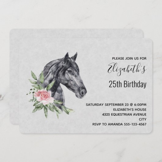 Schönes Pferdeschlittenportrait Wasserfarbe Geburt Einladung (Vorne/Hinten)