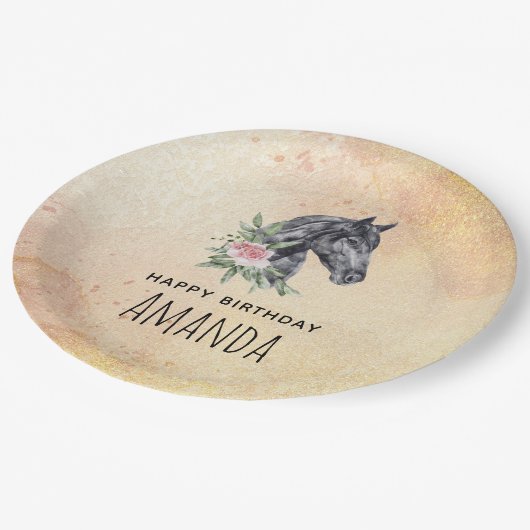 Schönes Pferdeschlittenportrait Wasserfarbe Geburt Pappteller (Schrägansicht)