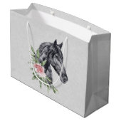Schönes Pferdeschlittenportrait Wasserfarbe Große Geschenktüte (Rückseite Schrägansicht)