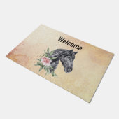 Schönes Pferdeschlittenportrait Wasserfarbe Willko Fußmatte (Schrägansicht)