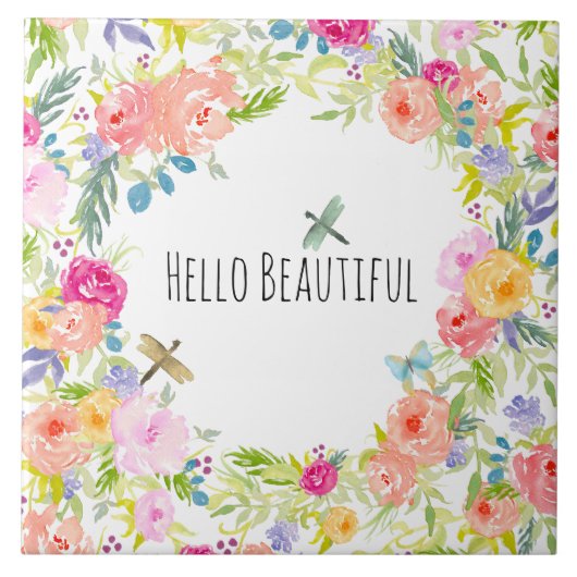 Schönes pfirsichrosa Gelbe Farbe Blüte Fliese (Vorderseite)