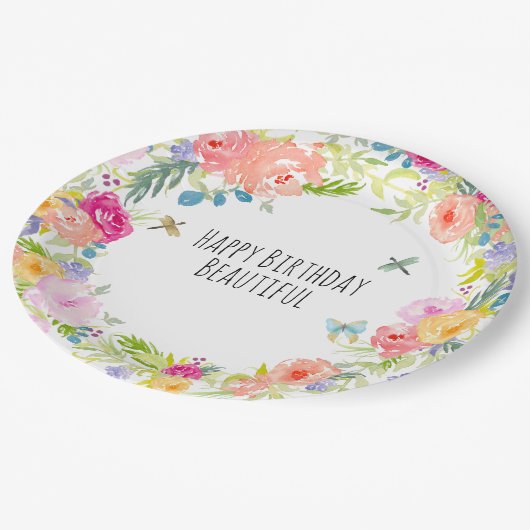 Schönes pfirsichrosa Gelbe Farbe Blüte Pappteller (Schrägansicht)