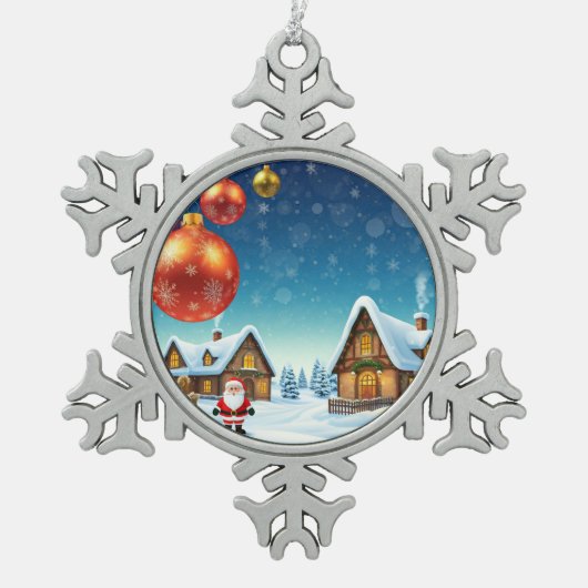 Schönes Phantastisches, liebevoll spielbares Weihn Schneeflocken Zinn-Ornament (Vorderseite)