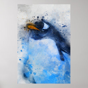 schönes Pinguin-Minimal-Aquarellbild Poster