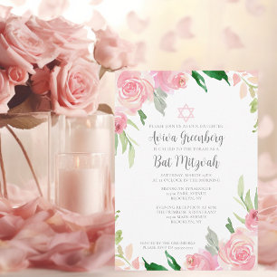 Schönes Pink Floral Bat Mitzvah Party Einladung