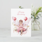 Schönes Pink & Lavender Birthday Fairy Karte (Stehend Vorderseite)