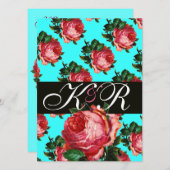 SCHÖNES PINK ROSE AQUA BLAU AQUAMARINES FLORAL MON EINLADUNG (Vorne/Hinten)