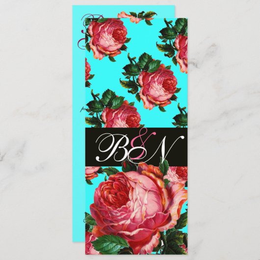 SCHÖNES PINK ROSE AQUA BLAU AQUAMARINES FLORAL MON EINLADUNG (Vorne/Hinten)