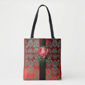 SCHÖNES PINK ROSE AQUAMARIN BLAU RED BLACK DAMASK TASCHE (Vorderseite)