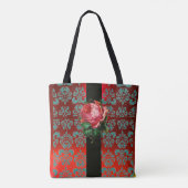 SCHÖNES PINK ROSE AQUAMARIN BLAU RED BLACK DAMASK TASCHE (Rückseite)