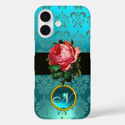 SCHÖNES PINK ROSE BLUE AQUAMARIN DAMASK GEM MONOGR Case-Mate iPhone HÜLLE (Rückseite)