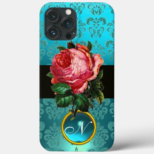 SCHÖNES PINK ROSE BLUE AQUAMARIN DAMASK GEM MONOGR Case-Mate iPhone HÜLLE (Rückseite)