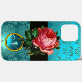 SCHÖNES PINK ROSE BLUE AQUAMARIN DAMASK GEM MONOGR Case-Mate iPhone HÜLLE (Rückseite (Horizontal))