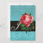 SCHÖNES PINK ROSE BLUE BLACK DAMASK MONOGRAMM EINLADUNG (Vorderseite)