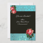 SCHÖNES PINK ROSE BLUE BLACK DAMASK MONOGRAMM EINLADUNG (Rückseite)