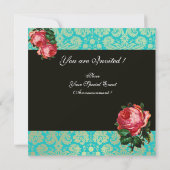 SCHÖNES PINK ROSE BLUE BLACK DAMASK MONOGRAMM EINLADUNG (Rückseite)
