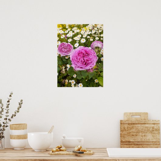 Schönes Pink Rose Blumengarten Poster (Küche)