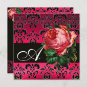 SCHÖNES PINK ROSE FUCHSIA SCHWARZ DAMASK MONOGRAMM EINLADUNG (Vorne/Hinten)