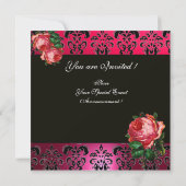 SCHÖNES PINK ROSE FUCHSIA SCHWARZ DAMASK MONOGRAMM EINLADUNG (Rückseite)