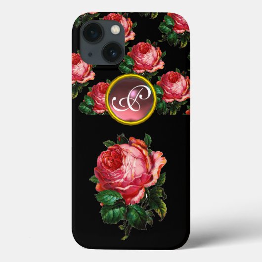 SCHÖNES PINK ROSE GEMSTONE MONOGRAMM, schwarz Case-Mate iPhone Hülle (Rückseite)