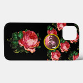 SCHÖNES PINK ROSE GEMSTONE MONOGRAMM, schwarz Case-Mate iPhone Hülle (Rückseite (Horizontal))
