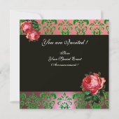 SCHÖNES PINK ROSE GREEN BLACK DAMASK MONOGRAMM EINLADUNG (Rückseite)