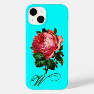 SCHÖNES PINK ROSE MONOGRAM, Aquamarines Aqua Blue Case-Mate iPhone 14 Hülle