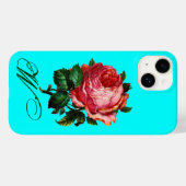 SCHÖNES PINK ROSE MONOGRAM, Aquamarines Aqua Blue Case-Mate iPhone Hülle (Rückseite (Horizontal))