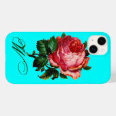 SCHÖNES PINK ROSE MONOGRAM, Aquamarines Aqua Blue Case-Mate iPhone Hülle (Rückseite (Horizontal))