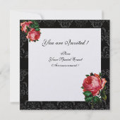 SCHÖNES PINK ROSE SCHWARZ-WEISS DAMASK MONOGRAMM EINLADUNG (Rückseite)