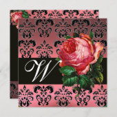 SCHÖNES PINK ROSE SCHWARZ-WEISS DAMASK MONOGRAMM EINLADUNG (Vorne/Hinten)