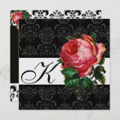 SCHÖNES PINK ROSE SCHWARZ-WEISS DAMASK MONOGRAMM EINLADUNG (Vorne/Hinten)