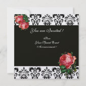 SCHÖNES PINK ROSE SCHWARZ-WEISS DAMASK MONOGRAMM EINLADUNG (Rückseite)