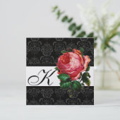 SCHÖNES PINK ROSE SCHWARZ-WEISS DAMASK MONOGRAMM EINLADUNG (Stehend Vorderseite)