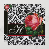 SCHÖNES PINK ROSE SCHWARZ-WEISS DAMASK MONOGRAMM EINLADUNG (Vorne/Hinten)