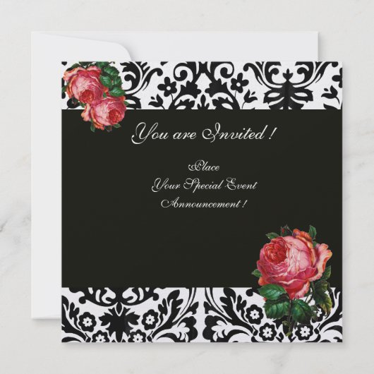 SCHÖNES PINK ROSE SCHWARZ-WEISS DAMASK MONOGRAMM EINLADUNG (Rückseite)