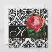SCHÖNES PINK ROSE SCHWARZ-WEISS DAMASK MONOGRAMM EINLADUNG (Vorderseite)