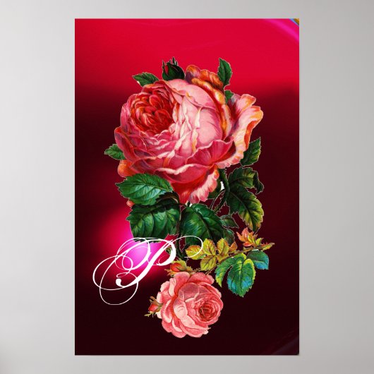 SCHÖNES PINK ROSES MONOGRAMM POSTER (Vorne)