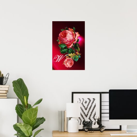 SCHÖNES PINK ROSES MONOGRAMM POSTER (Heimbüro)
