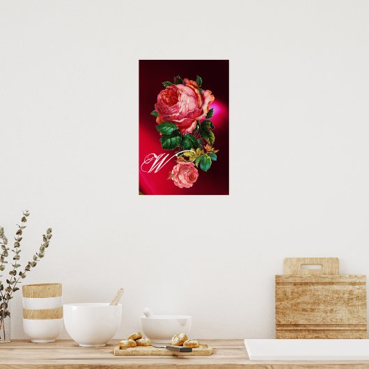 SCHÖNES PINK ROSES MONOGRAMM POSTER (Küche)