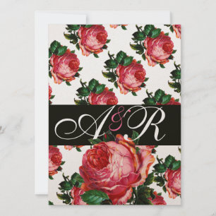 SCHÖNES PINKES ROSEN-MONOGRAMM EINLADUNG
