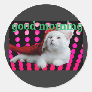  Schönes Plakatdesign Gute Morgenkatze Runder Aufkleber