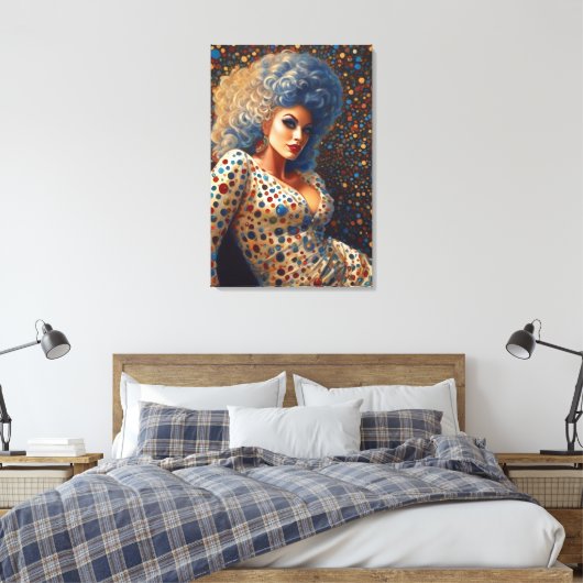 Schönes Platinum Bombshell Drag Queen Portrait Leinwanddruck (Insitu (Schlafzimmer))