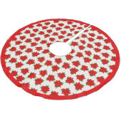 Schönes Poinsettia-Blume-Muster auf hellbeige Polyester Weihnachtsbaumdecke (Schrägansicht)