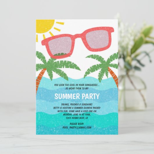 schönes Pool-Party | Sommer Geburtstag Einladung (Stehend Vorderseite)