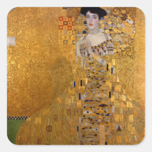Schönes Porträt einer Dame von Gustav Klimt,Deco Quadratischer Aufkleber