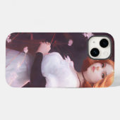 Schönes Porträt junger Mädchen unter rosa Blume Case-Mate iPhone Hülle (Rückseite (Horizontal))