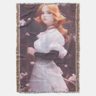 Schönes Porträt junger Mädchen unter rosa Blume Decke